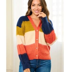 Hem and thread Colorblock Button Up Cardigan